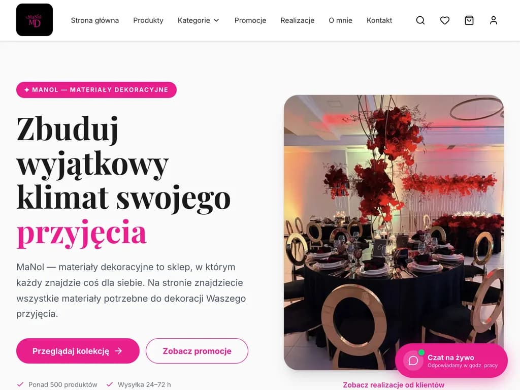 Wykonany przeze mnie sklep MaNol z produktami dekoracyjnymi