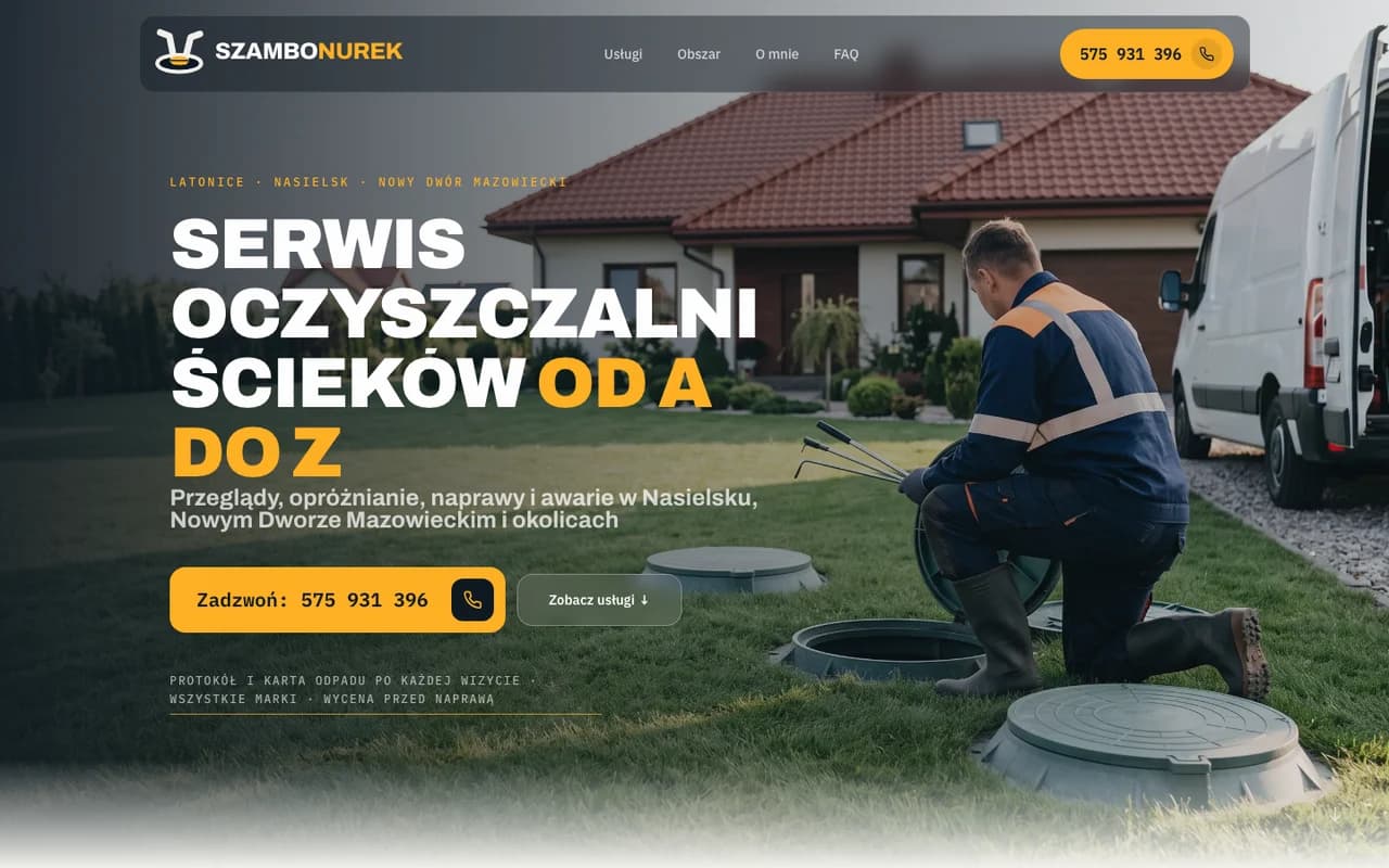 Strona Szambo Nurek na komputerze