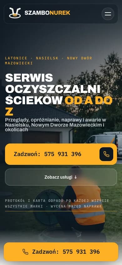 Strona Szambo Nurek na telefonie