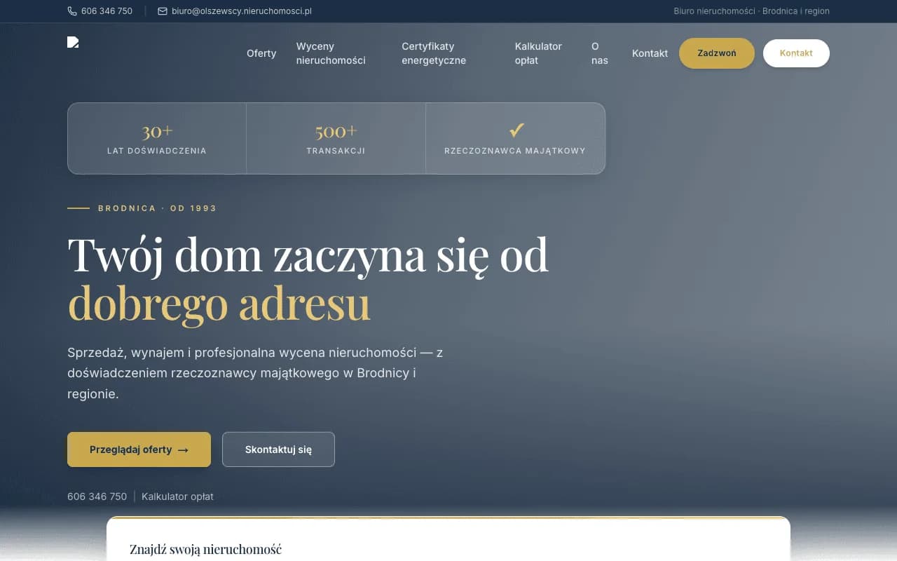Strona Olszewscy Nieruchomości na komputerze