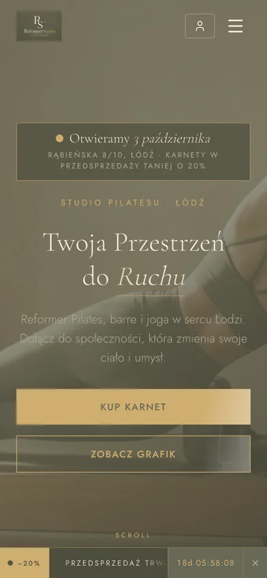 Strona Reformer Studio na telefonie